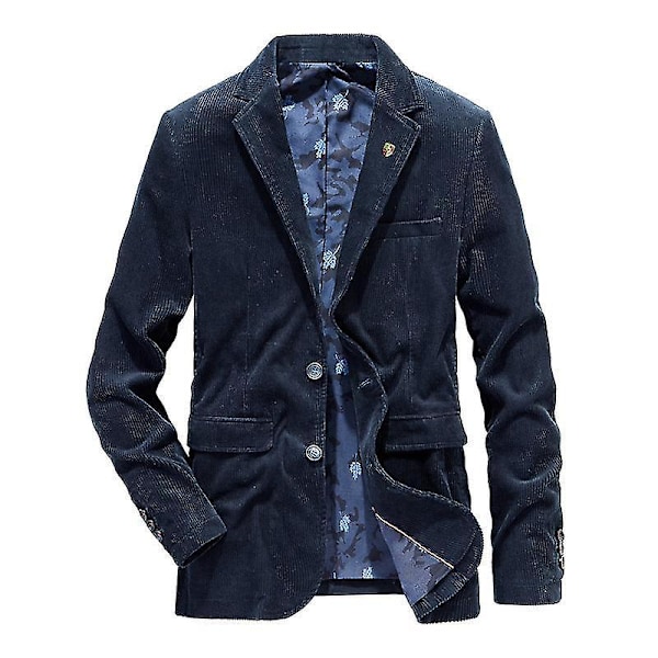Vintage Mænds Mørkeblå Corduroy Blazer Jakkesæt til Afslappet Arbejdstøj