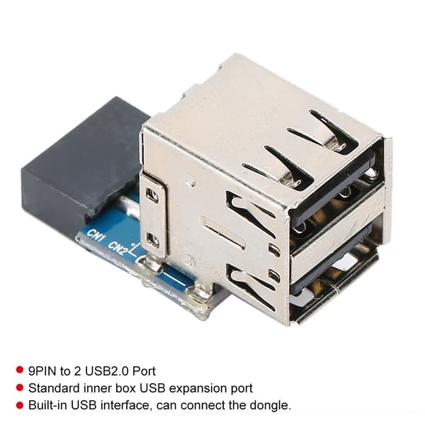 9PIN til 2 porter USB2.0 Utvidet Ekspansjonsport Adapter Datamaskinutstyr Tilbehør
