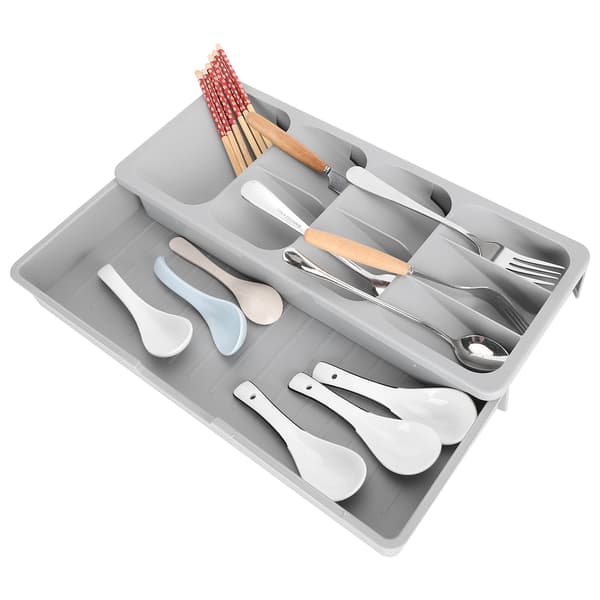 Knive og gafler organizer, flere lag, skeholder, separations køkkenbestikboks, grå