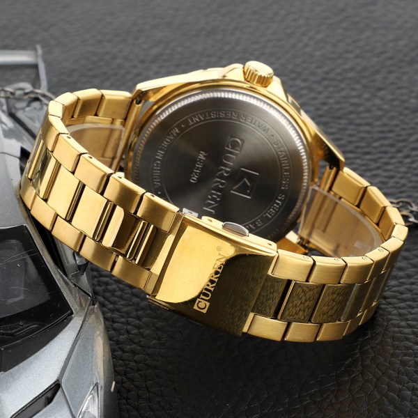 CURREN 8320 herrelegering kvarts ur vandtæt armbåndsur (guld urkasse hvid skive)