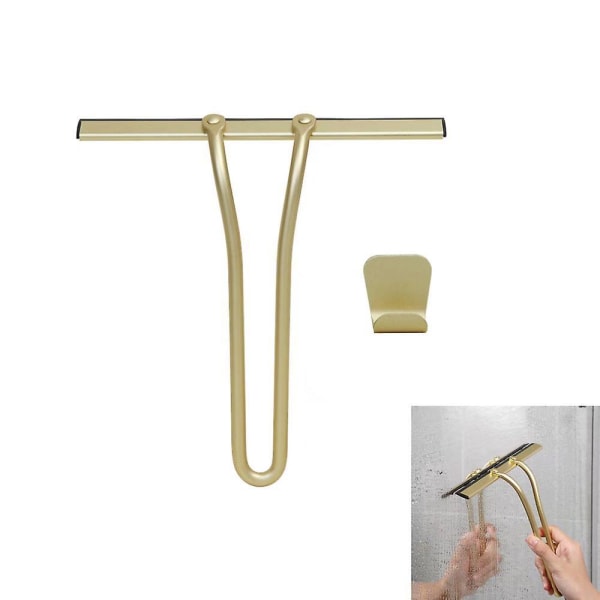 Gyldne krogede glasskraber med silikone rengøringsværktøj til badeværelse, brusedøre, vinduer og bilglas - 22,5 * 22,8 cm