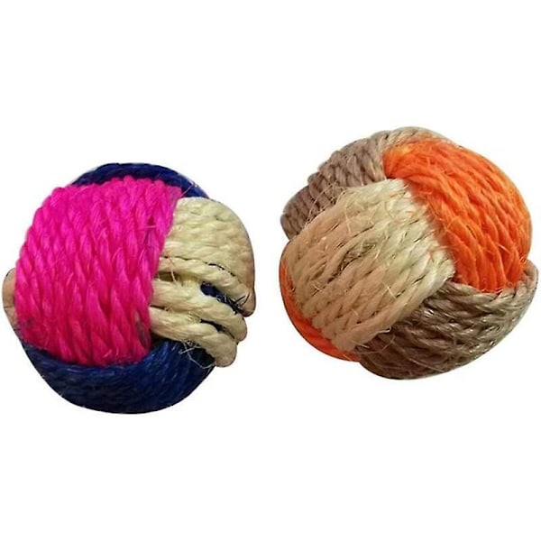 2 stk. Holdbar Sisal Tre Farver Vævet Bold Kattelegetøj Interaktivt Legetøj Drillepind Kæledyrsartikler 6CM Tilfældig Farve