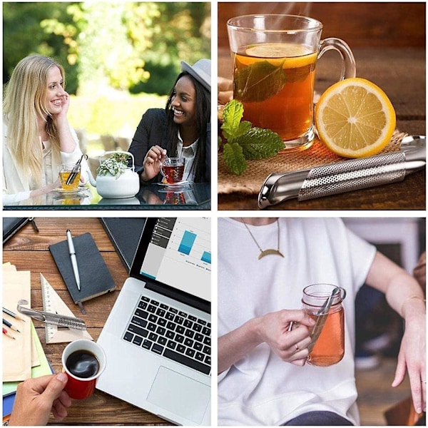 Sæt med rustfrit stål te-infuser med gaveæske 2 pakker langt håndtag til løs te kaffe krydderier