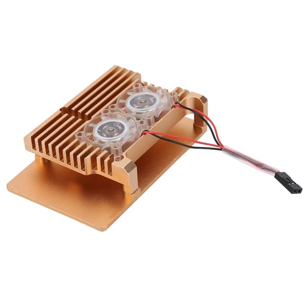 Kølekasse i aluminiumslegering med varmeafledning og blæser til Raspberry Pi 4 B Model Guld