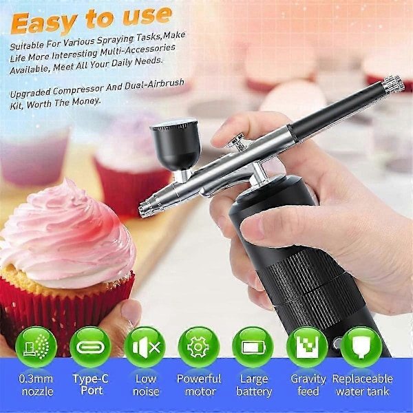 Airbrush Kit med Kompressor Högtrycks AirBrush Set med 0.3mm Munstycke Airbrush kompatibel med Naglar, Smink,