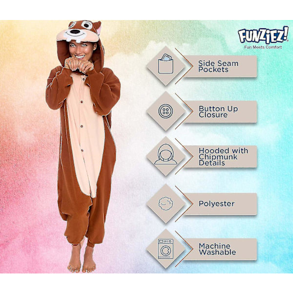 Funziez Aikuisten Eläin- ja Merieläin Pehmo Cosplay-asu - Halloween-asu Miehille ja Naisille X-Large Chipmunk