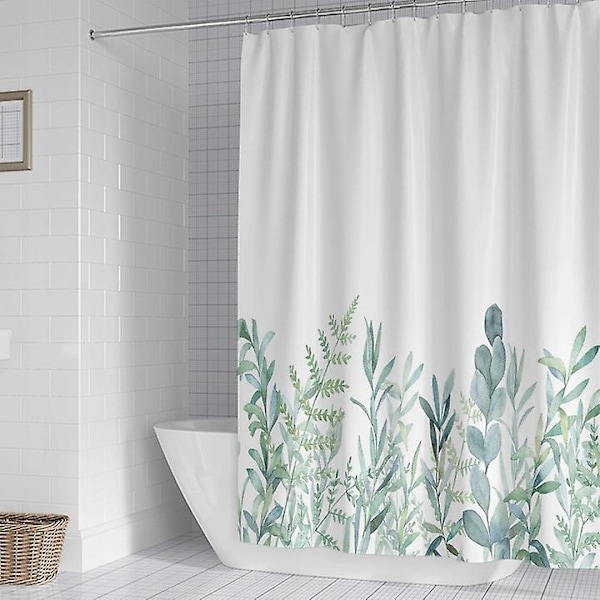 Grønne planter bruseforhæng - 150x180 cm - Inkluderer 12 fastgørelsesringe