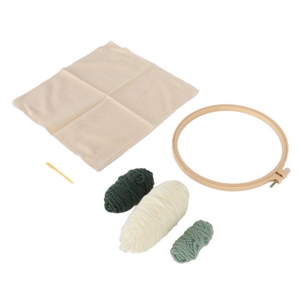 Punch Needle Kit Grønne blade Let betjening blank ramme 7,9 tommer Hoop Semi Finished Embroidery Starter Kit til begyndere