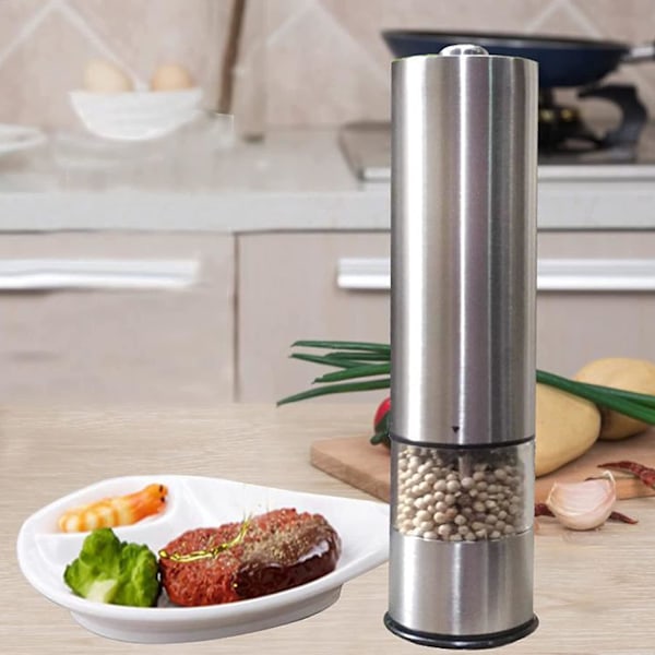 Elektrisk pepperkvern med LED-lys, salt- og pepperbøsser, justerbar grovhet, pepperkvern i rustfritt stål, elektrisk pepperkvern for urter
