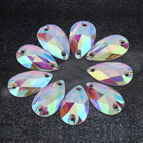 200 kpl Drop Shape Resin Tasaselkäinen ompelu tekojalokivi kaksinkertaisella reikäkoristeella (multi )