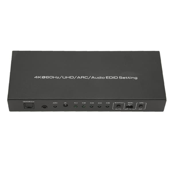 HDR HD Multimedia Interface Ljudextraktor 5 Portar 18 Gbps Ljudextraktor Switchbox med Fjärrkontroll ARC 100‑240V US-kontakt