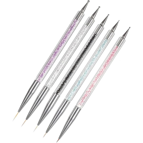 5 st Nagelborstar | Dubbelsidig Nagelkonst Finishverktygsset | Nagelpenna Ritnings Nagelborste