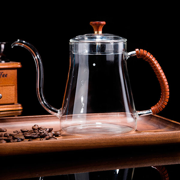Tjockväggig glas gåshals vattenkokare tekanna över häll kaffe dropp 600ML