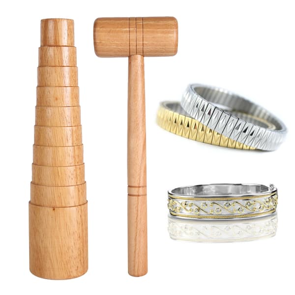 2st / set Trä Mandrel Sizer Smyckestillverkning Justera Armbandsstorlek Mätsticka Hammare Verktygssats