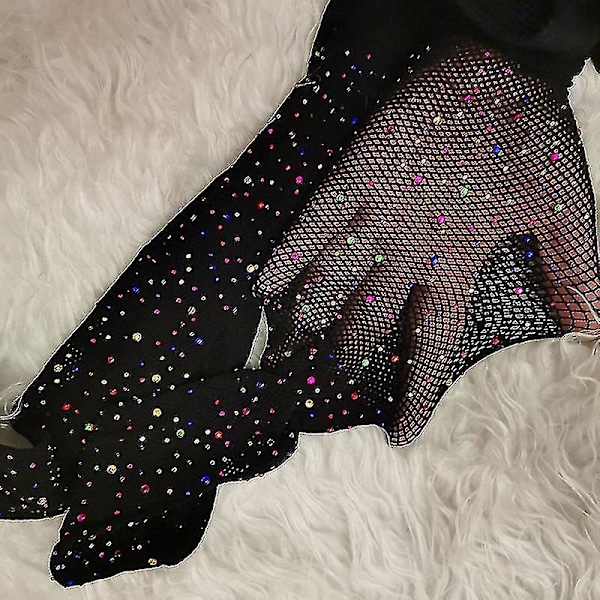 Glitrende Rhinestone Fishnet Mesh Strømpebukse for Kvinner - Perfekt for Festklubbklær Svart Farge Diamant