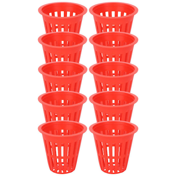 10 STK Plantekurv Hydroponisk dyrkningskurv Plastic Plant Mesh Cup til altanhaveRød