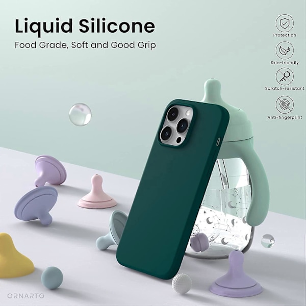 iPhone 14 Pro Deksel, Flytende Silikon Deksel (for iPhone 14 Pro)(6.1\"), iPhone 14 Pro Slim Deksel, iPhone 14 Pro Støtsikkert Deksel - Olivengrønn
