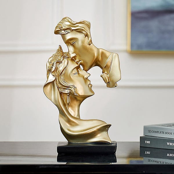 Romantisk Par Kysse Harpiks Skulptur Dekorativ Gave til Hjem Kontor Stue