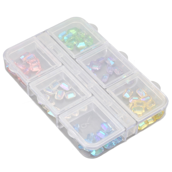 Neglekunsttilbehør 6 æsker Negle Rhinestones DIY Negle Krystaller Ottekantet Form Rhinestones