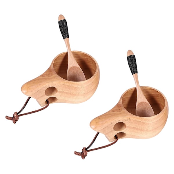 2-pack Träkopp Utomhus Camping Drickmugg med Träslev