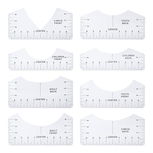 T-skjorte Guide Linjal Justeringsverktøy Rund Hals Kalibrering og Symøn Justeringsveiledning for Klær Design(Transparent )