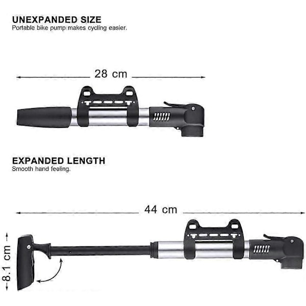 Mini Cykelpump, Portabel Cykelpump & Glueless Punkteringsreparationskit - Passar Presta & Schrader - 120