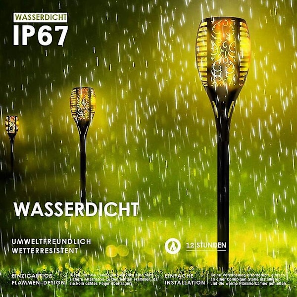 Solcellslampa med Flamma, IP65 Vattentät Solcellslampa Automatisk På/Av 2-pack