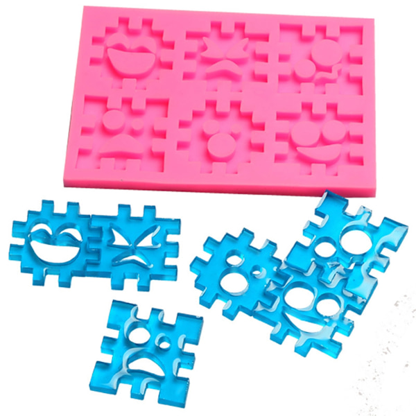 Smile Face Jigsaw Fondant Kage Dekoration Skimmel Silikone DIY Bageværktøj