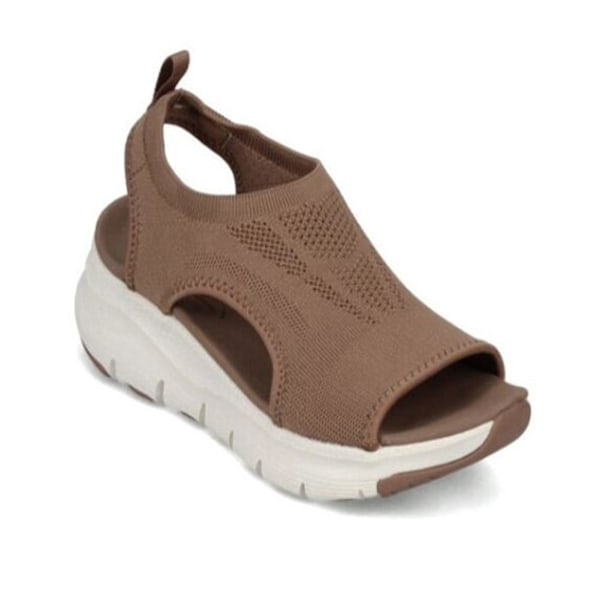 Soft Leather Wide Sole Beach Sandals for Women - Coffee