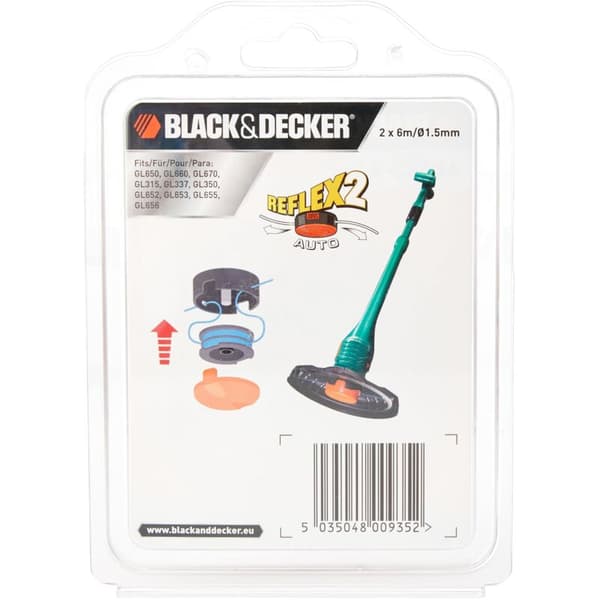 Black & Decker A6442 Spool Line & Cap Double Trimmer 2 x 6m A6442-XJ Black