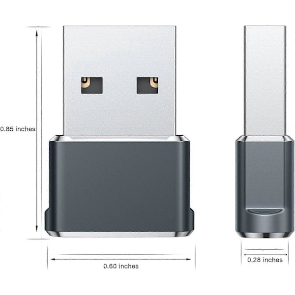 USB till USB C Adapter 3-pack, Typ C Hona till A Hane Laddarkabel Konverterare Grå