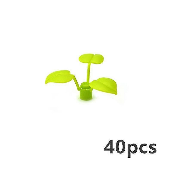 40 stk. Byggeklosser Plante Blomst Stilk Bredbladet Kløver-lykkelige Blader Gress DIY Byggeklosser Montering Kompatibel Med 6255 Leker Zekai lysegrønn