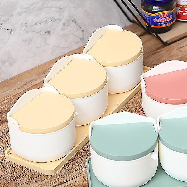 Plastkryddburksset med tre behållare, vändbar design, saltshaker och sockerskål