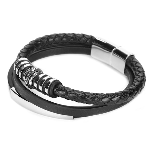 Herr PU-läder svart rostfritt stål handledsband manschett armband armband magnetlås