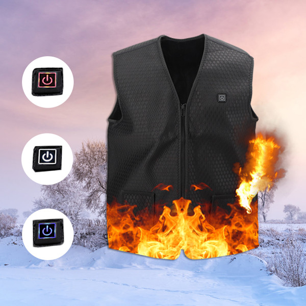 Intelligent Elektrisk Uppvärmd Väst Treläges Temperatur Kläder Utomhus Uppvärmning Jacka Svart(Noir XL)