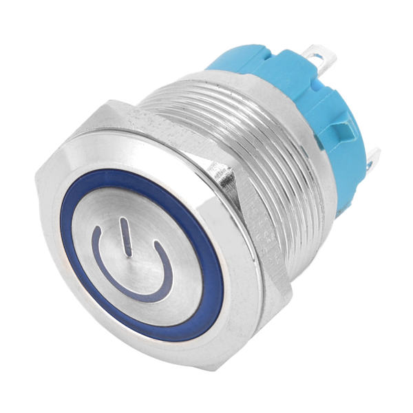 2st 22 mm metalltryckknappsbrytare platt huvud momentan 4 stift med power IP65 12-24VDCBlue