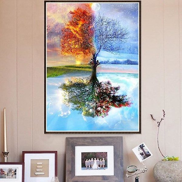 Sesonal Tree Diamond Painting Kit - DIY Crystal Cross Stitch aikuisille ja lapsille