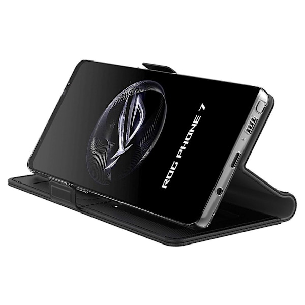 PU-nahkainen puhelinkotelo Asus Rog Phone 7:lle - Peilikorttipidike, puhelinjalusta, musta