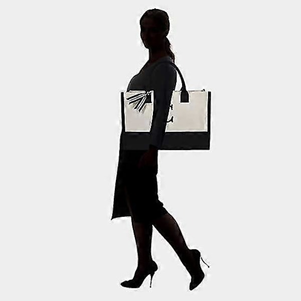 Personlig Strandtaske i Lærred med Initialer - Monogrammeret Tote Taske til Kvinder A