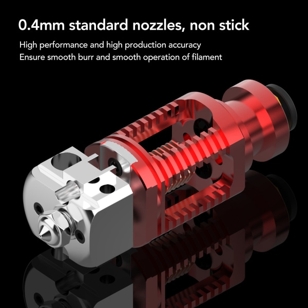 3D-printer Hotend-kit i fuld metal, højtemperaturbestandig kobberlegering, ekstruder, ekstruderhoved, dele, tilbehør, rød