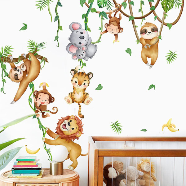 Jungle Animal Veggdekor - Koala Lion Monkey Dovendyr Veggdekor for barnerom, babybarnehage, stue