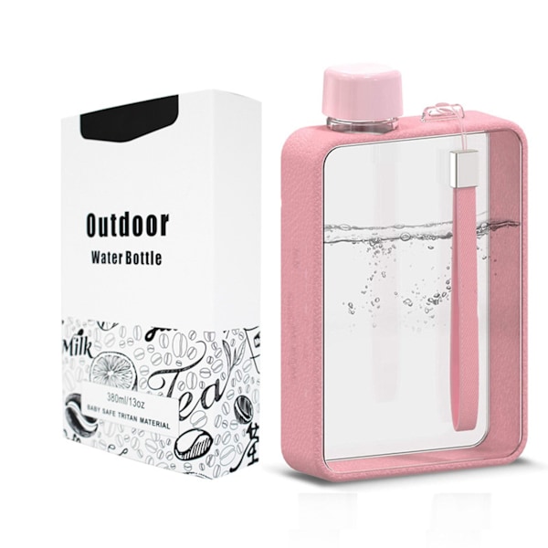 Sports Flat Water Bottle Portable Travel Flask Outdoor Sports Fitness Water Bottle Pink