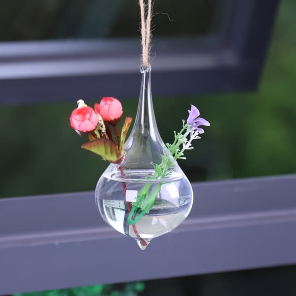 Hengende dråpeformet tau-terrarium for luftplanter og sukkulenter