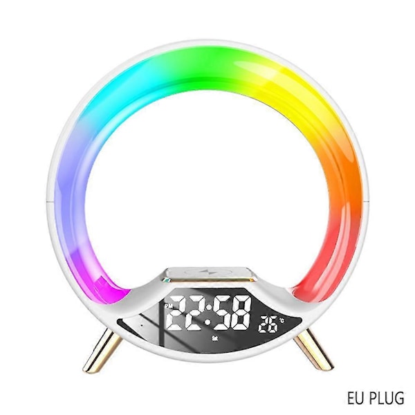 Bluetooth-kompatibel högtalare med färgcirkelljus, klocka, stereosurroundbas, musikbox för kontorsbord, hem, DGZD EU-kontakt, vit