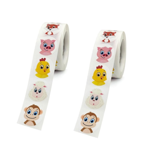 2 stk Cute Animal Sticker Set - 16 designs med perforeret linje - udvidet version - 1 diameter belønningsincitamentetiketter