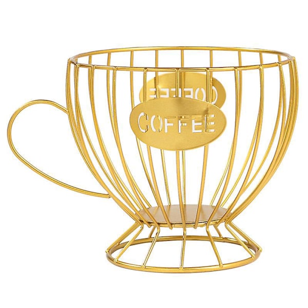 1 st Kaffekapselhållare Stor Kapacitet Förvaring Metallhållare för Kaffekapslar Snacks Frukt, Guld, 14 cm hög