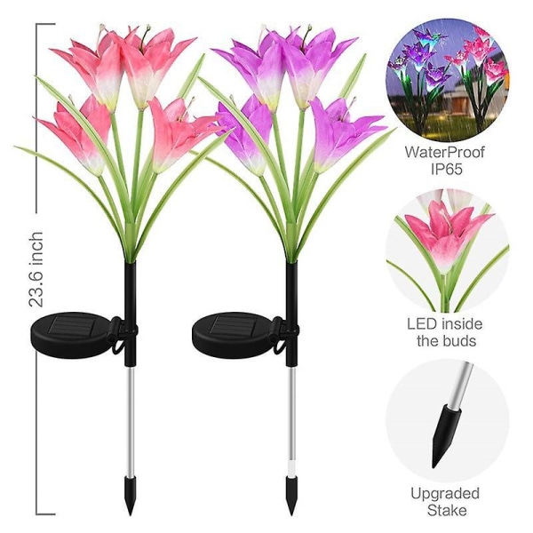 Outdoor Solar Lily Flower -puutarhavalot – väriä vaihtava, 16 suurempaa kukkaa, IP65 vedenpitävä puutarhaan, patiolle, polun koristelu – 4 kpl