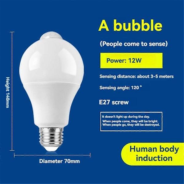 4 stk. E27 LED bevægelsessensor pære LED lampe PIR sensor lys 9W