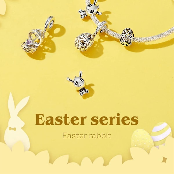 Charms Sølv Påskehare Spacer Perle Retro Armbånd Løs Perle DIY Tøj Smykker Tilbehør (Sølv)