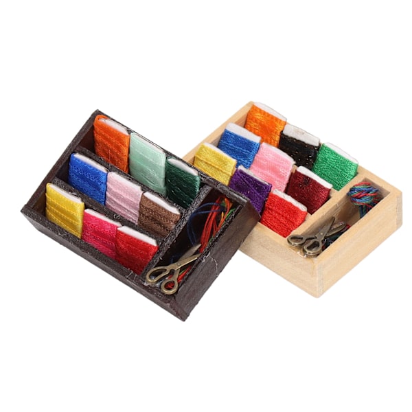 2 kpl Miniatyyri ompelulaatikko Mini koko Basswood Metalli Söpö Puu Väri Musta Nukkekoti Ompelulelut Joululahjaksi